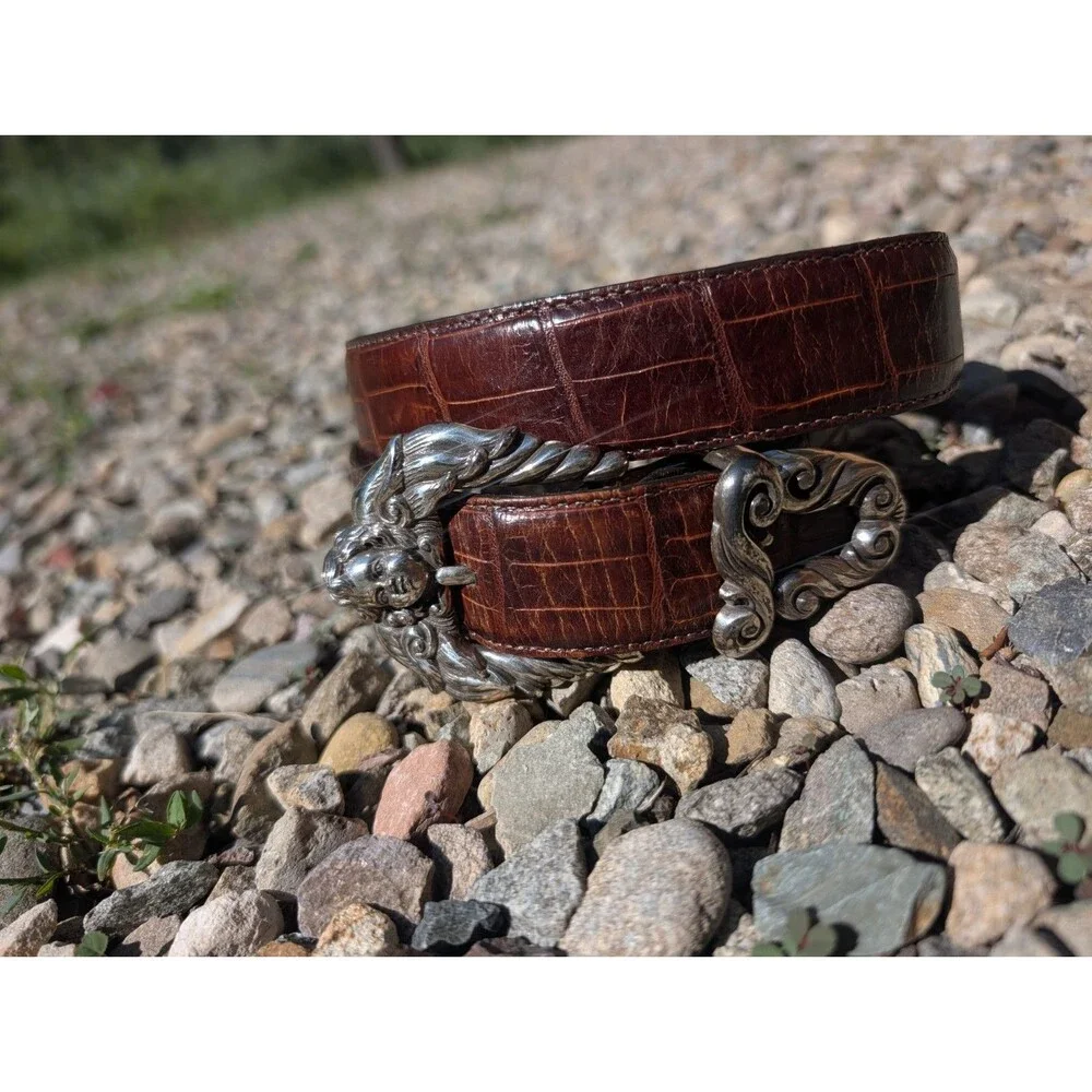 Brighton Vintage 1995 Cupid Angel Brown Croc Leather Women's Belt Size Medium